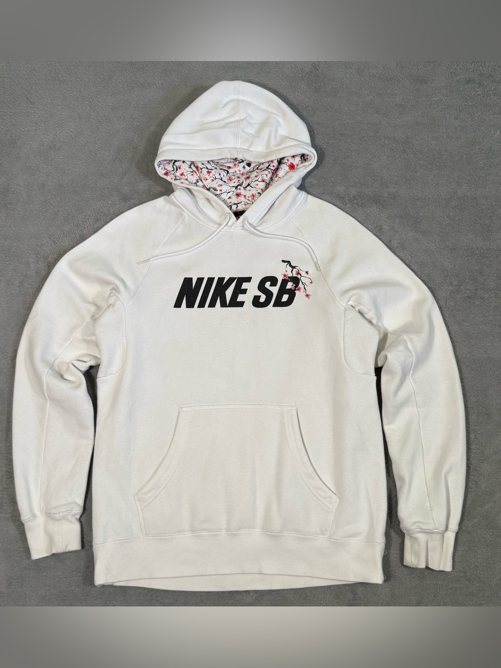 Nike SB Icon Cherry Blossom Hoodie Mens S White Floral Skateboarding Streetwear